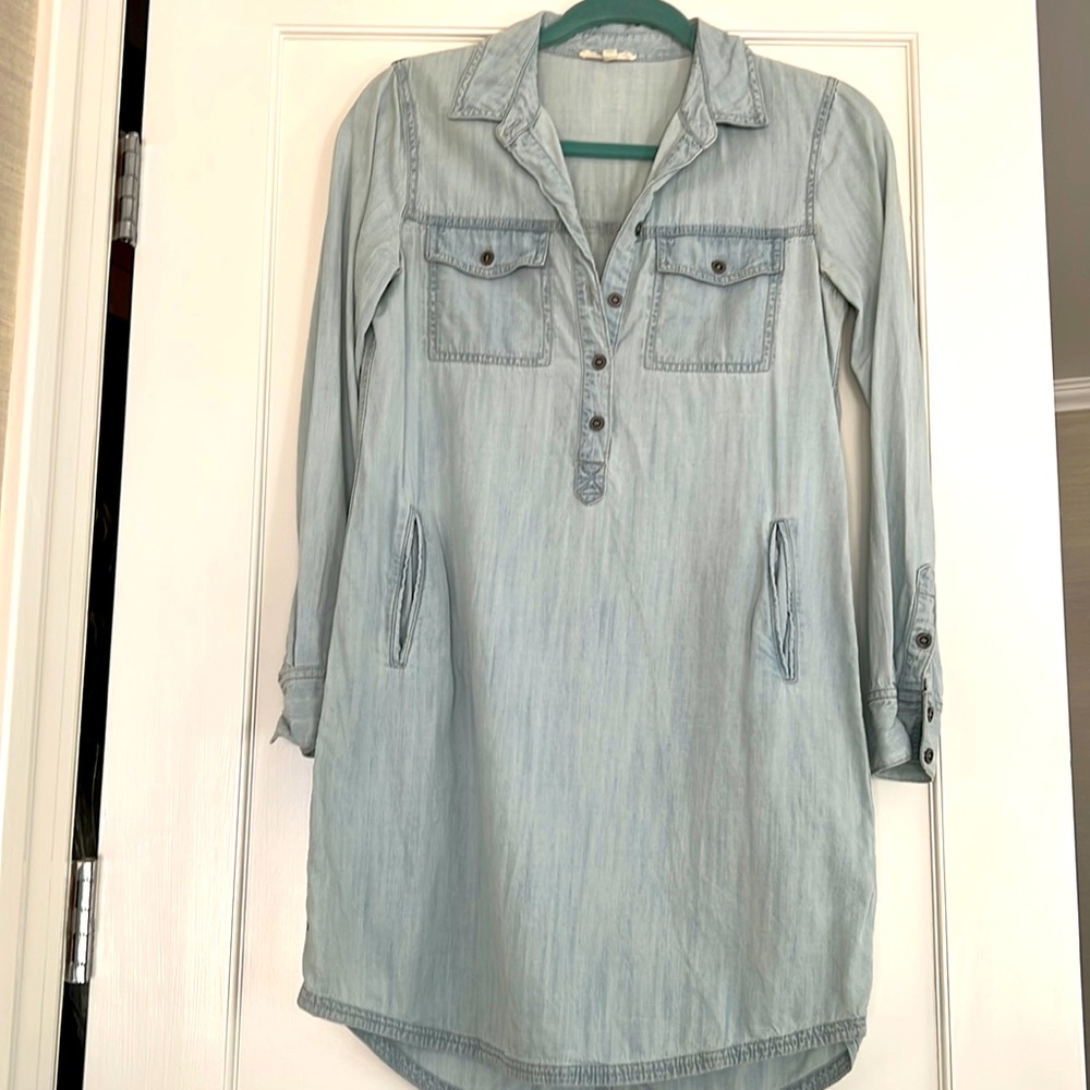 Eileen Fisher Light Wash Chambray Shirt Dress